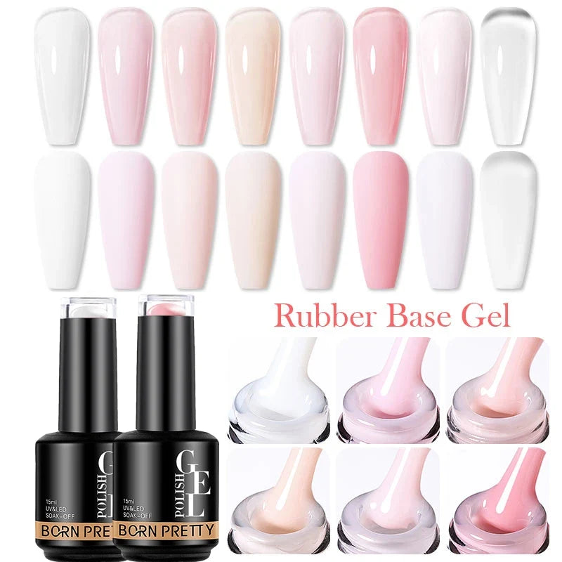BORN PRETTY Milky Pink Rubber Base Gel Nail Polish Glitter 15ml Semi-Permanent Varnish Soak Off Self Leveling UV LED Gel Blushimmer