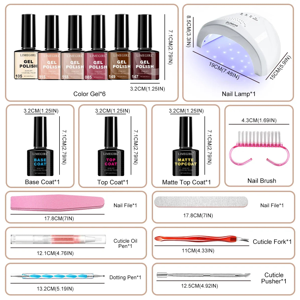 LIMEGIRL Gel Nail Polish Set UV LED Nail Light Gel Nail Kit Semi-Permanent Gel Varn Professional Nail Polishing Art Tool Set Blushimmer