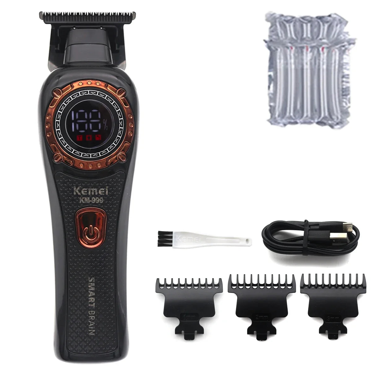 Kemei DLC T-Blade Zero Gapped LED Display Cordless USB Professional Hair Clipper Finishing Machine KM-999 Hair Trimmer for Men Noventix