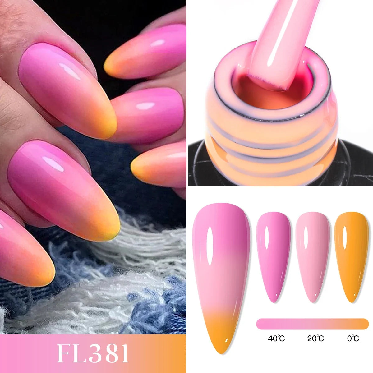 FOUR LILY 7ml Thermal Nail Gel Polish 3 Colors Changing Semi Permanent Soak Off UV/LED Nail Supplies Gel for Manicure Design Blushimmer