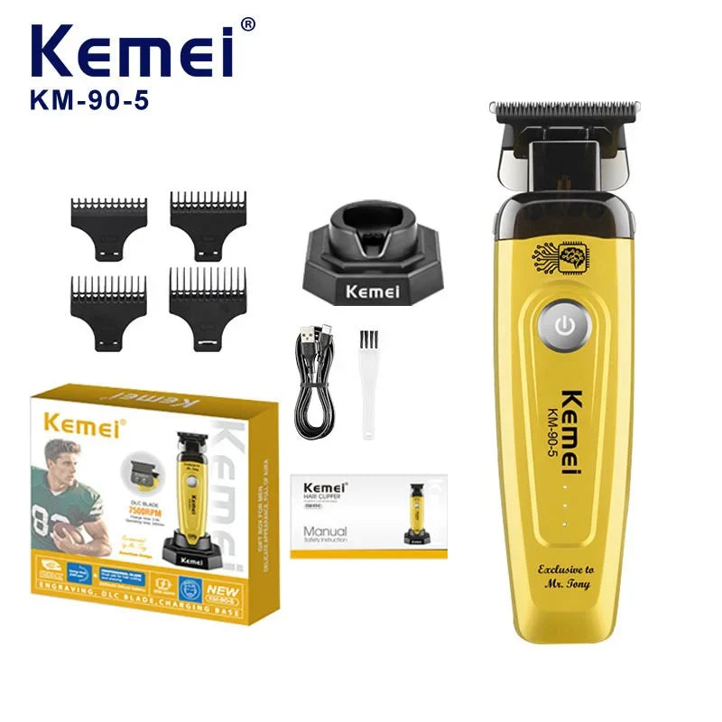 Kemei 90-5 Electric Hair Beard Trimmer 7500 RPM Zero Gap Clipper for Men DLC Blade Cordless Barber Finish Hair Cutting Machine Noventix