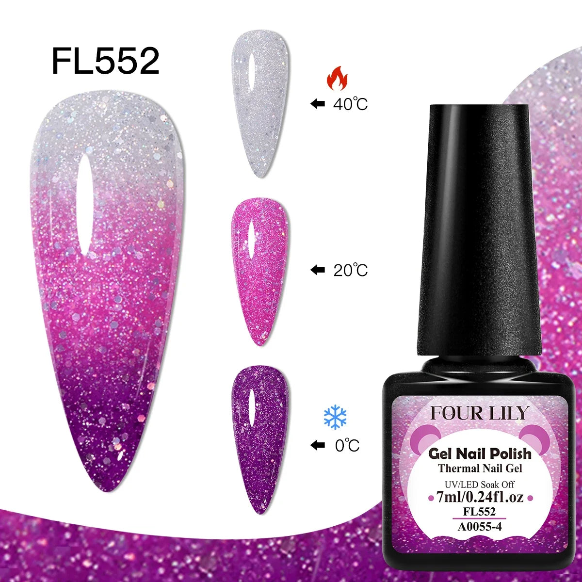FOUR LILY 7ml Thermal Nail Gel Polish 3 Colors Changing Semi Permanent Soak Off UV/LED Nail Supplies Gel for Manicure Design Blushimmer