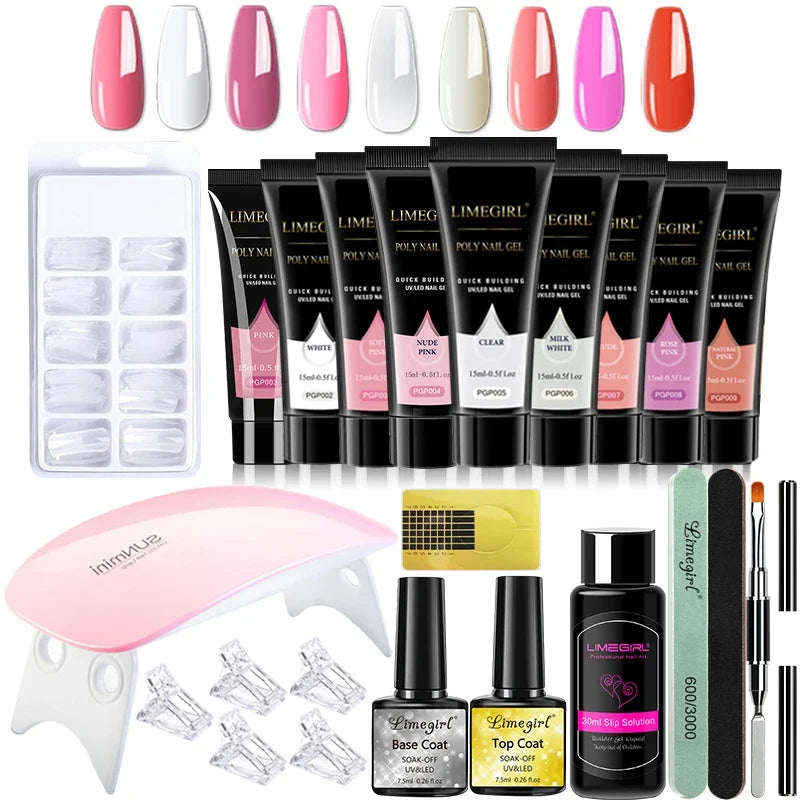 limegirl 15ml Extension Nail Gel Set 6W LED Lamp Full Manicure Set Finger Extend Mold Nail Kit All For Quick Extension Tool Kit Blushimmer