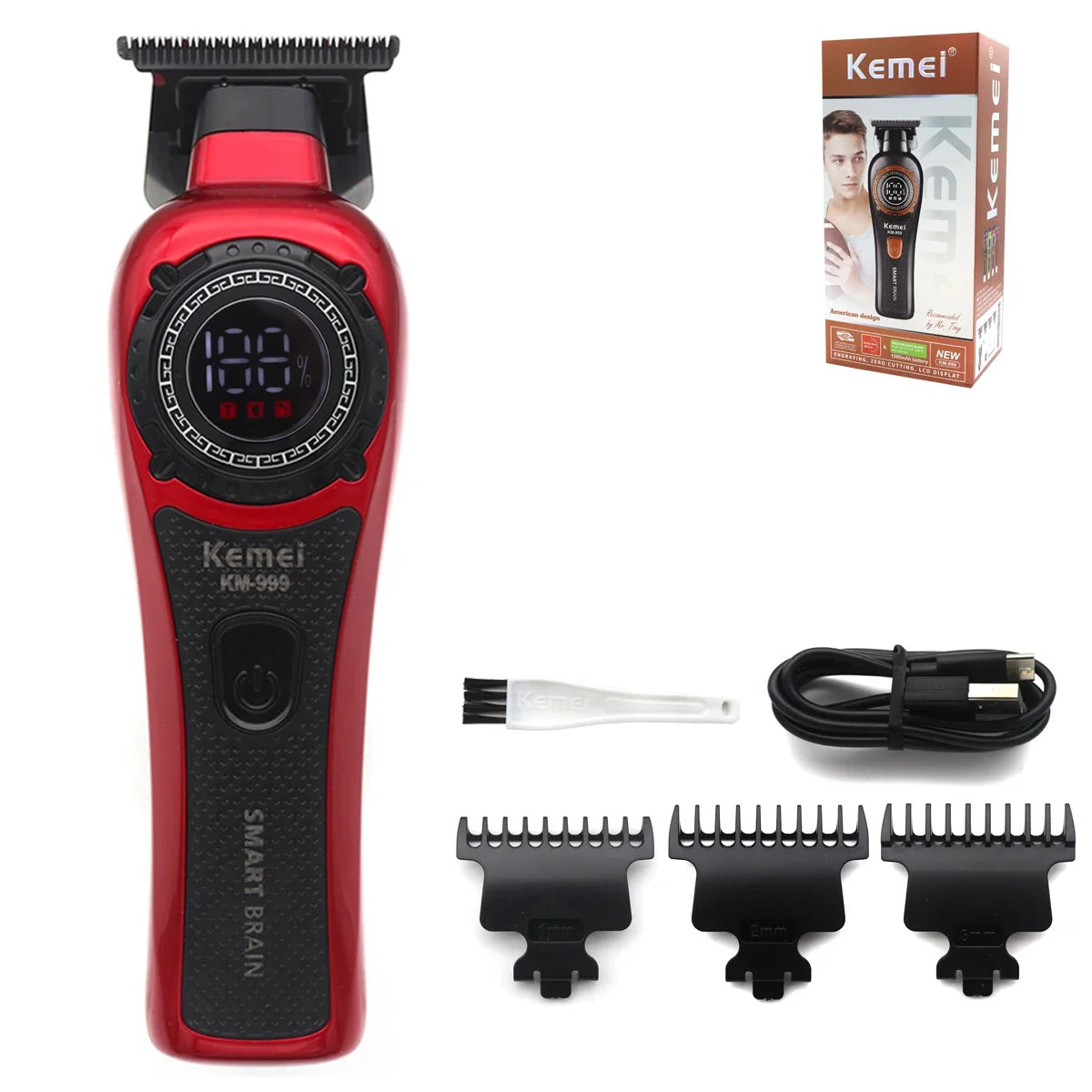 Kemei DLC T-Blade Zero Gapped LED Display Cordless USB Professional Hair Clipper Finishing Machine KM-999 Hair Trimmer for Men Noventix