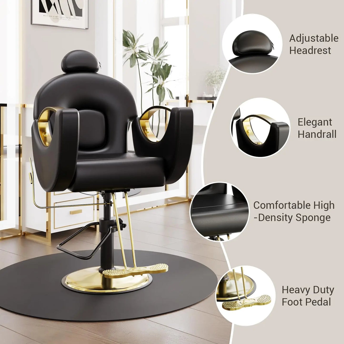 Commercial Barber Chair Reclining & 360° Swivel, Heavy Duty Hydraulic Salon Chair With Adjustable Height For Haircut Shampoo Vivalo