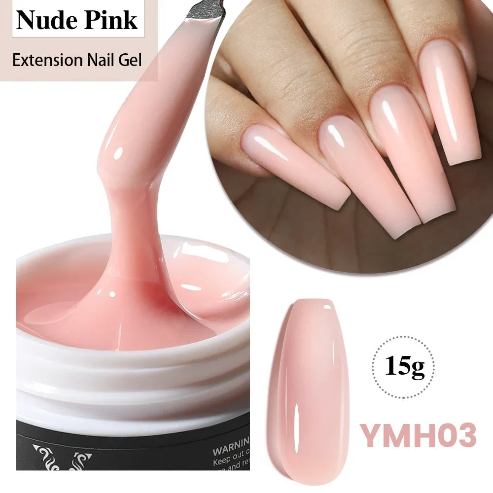 YOKEFELLOW 15g Jelly Extension Gel Nail Polish Nude Pink Clear Building Construct Extend Gel Soak Off UV LED Acrylic Gel Varnish Blushimmer