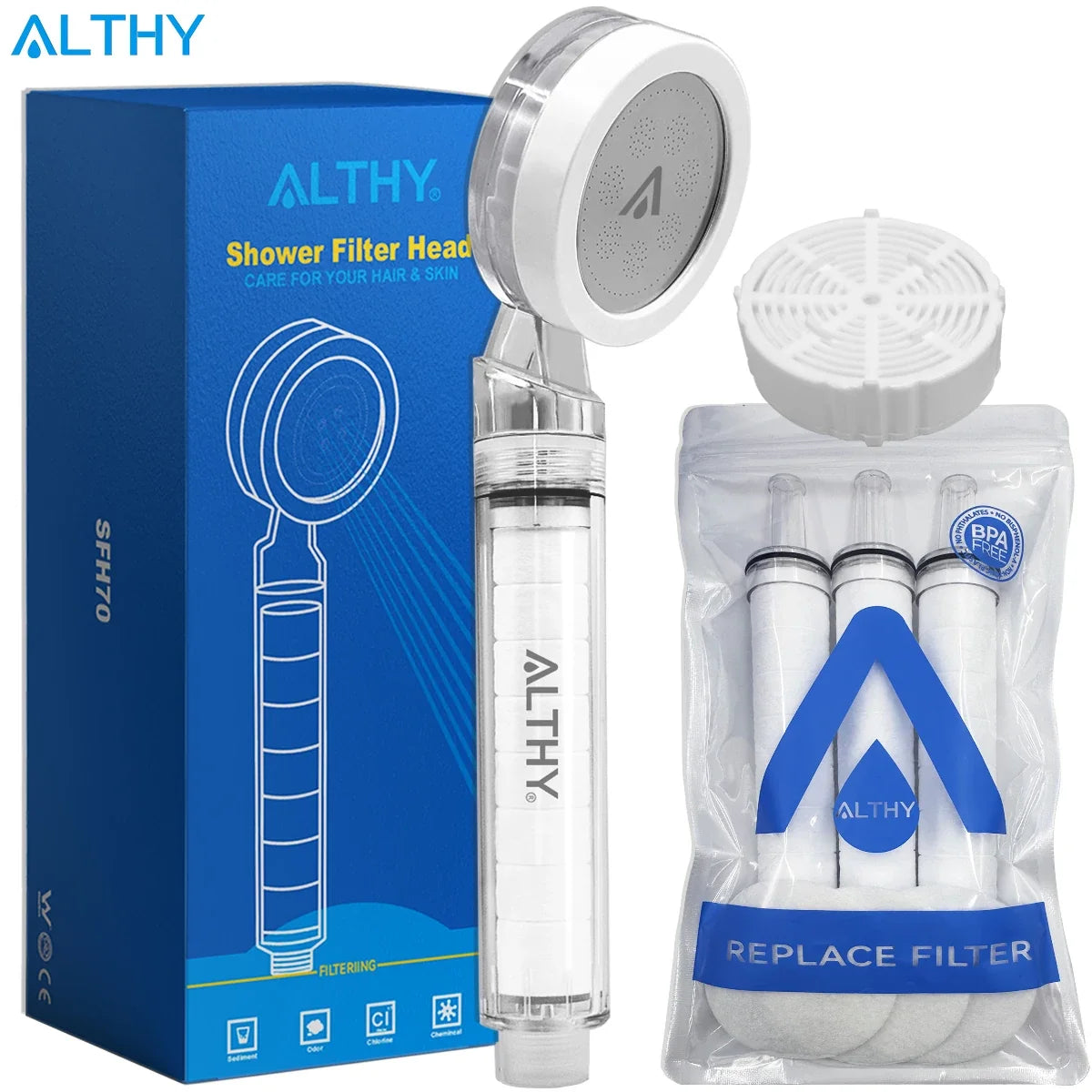 ALTHY High Pressure SPA Handheld Shower Head Water Filter, Reduce Chlorine Heavy Metal, Improves Dry Skin,Hair Dandruff,Eczema Noventix