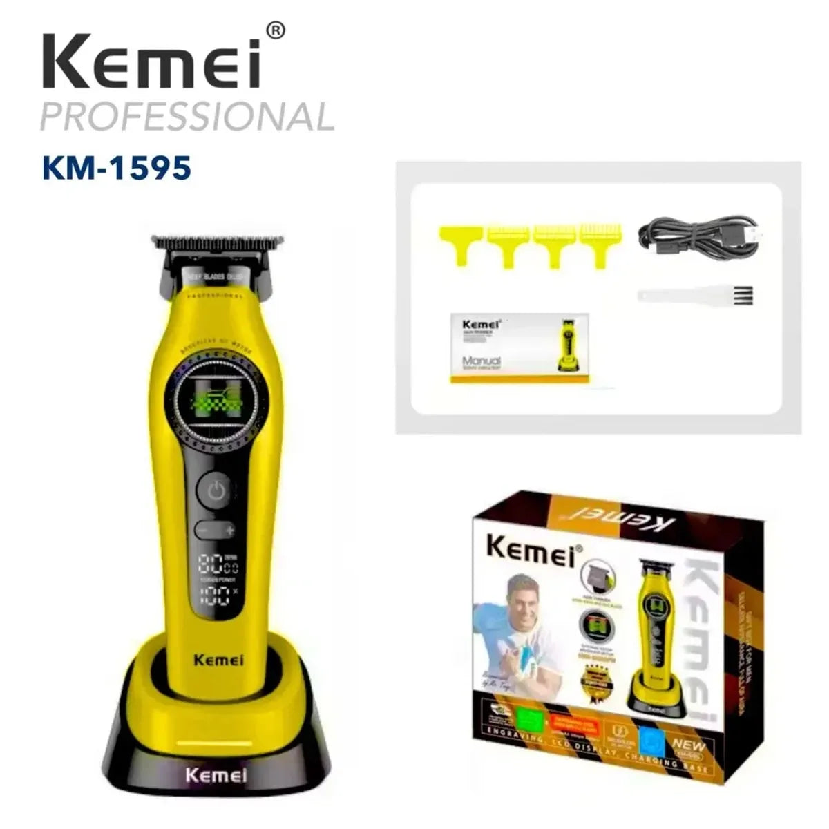Kemei 1593 Barber Professional Hair Clipper Rechargeable Trimmer Electric Hair Cutting Machine External Rotor Brushless Motor Noventix