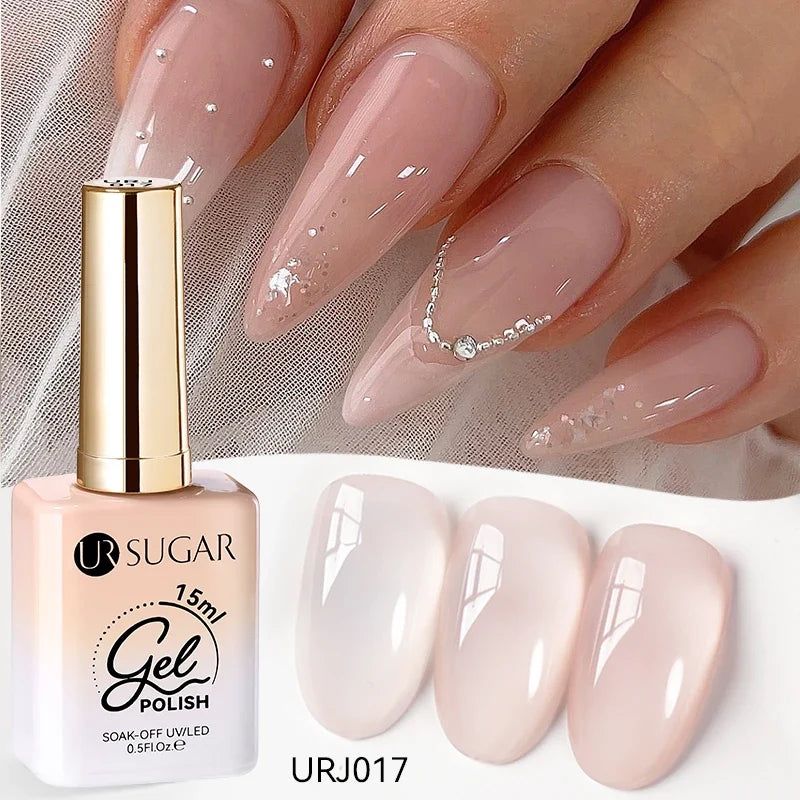 UR SUGAR 15ml Jelly Milky White Translucent Color Gel Polish Semi Permanent UV Gel Nail Art Soak Off Gel Varnish Latest Fashion Blushimmer