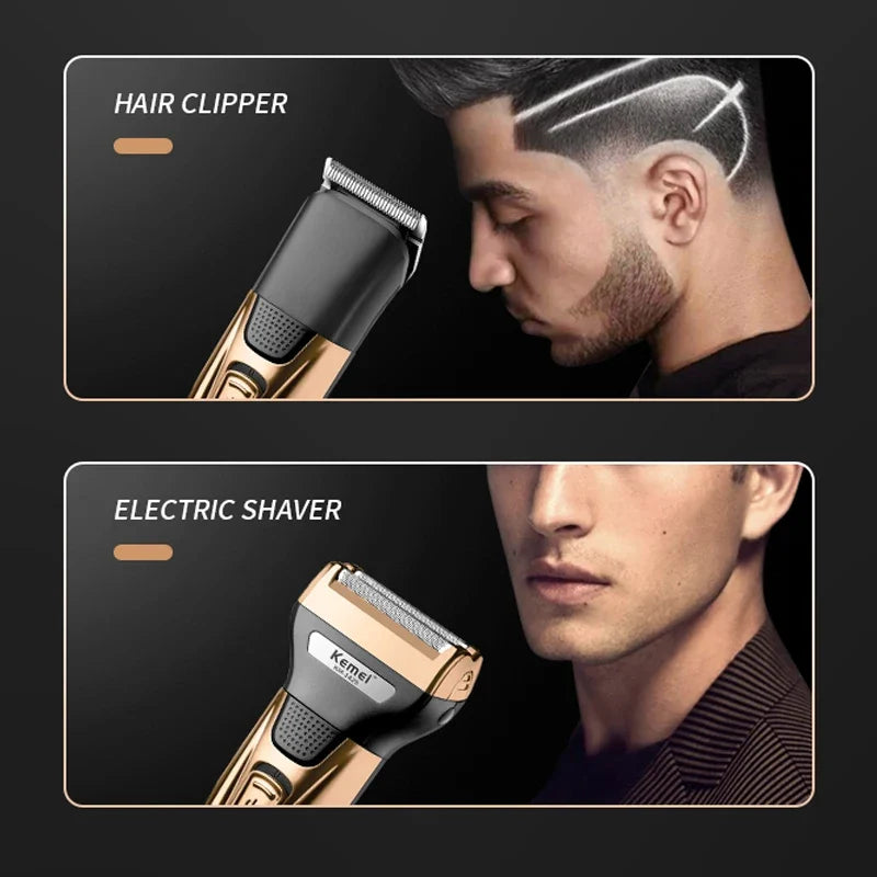 Kemei 3in1 Grooming Kit Electric Shaver For Men Beard Hair Trimmer Body Nose Ear Shaving Machine Face Razor Rechargeable Noventix