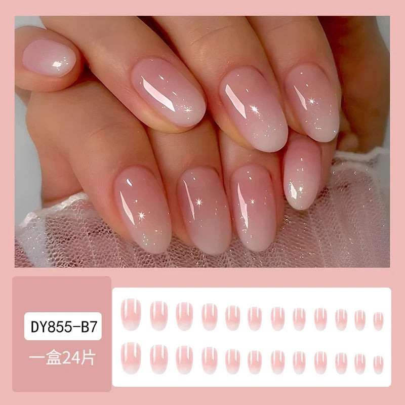 24Pcs Oval Short Pink Press on Nails Simple Ombre Spring False Nail for Sweet Sassy Cool Women&Girl Removable Wearable Nail Art Blushimmer
