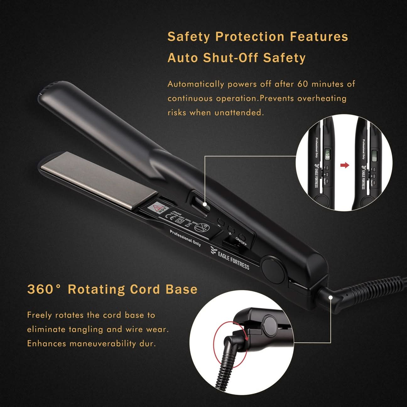 Eagle Fortress Ceramic Hair Straightener (Black) The Beauty Box