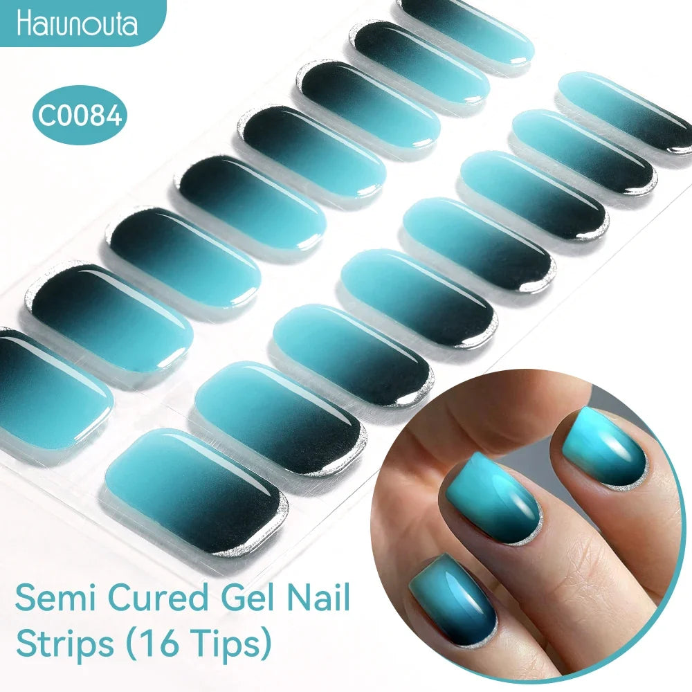 Gradient Auroras Semi Cured Gel Nail Strips Sparkly Shinning DIY Gel Polish Stickers for Nails Works with UV/LED Nail Lamps Blushimmer