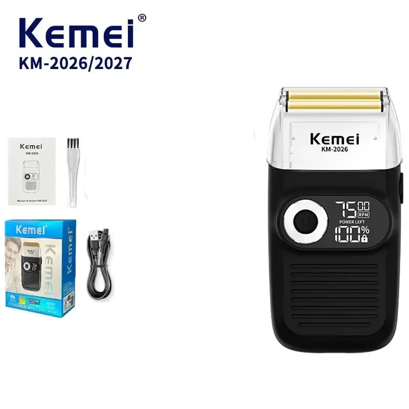 Kemei 2026 2027 Electric Reciprocating Razors Rechargeable Barber Bald Head Foil Shaver Cordless Beard Trimmer Shaving Machine Noventix