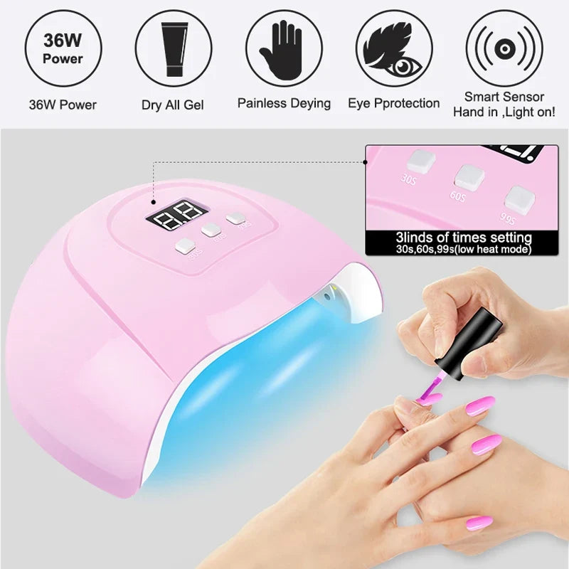 Gel Nail Polish Kit With UV Nail Lamp Electric Nail Drill Machine Soak OFF Gel Nail Kit Base&Top Coat Gel Polish Nail Tool Set Blushimmer