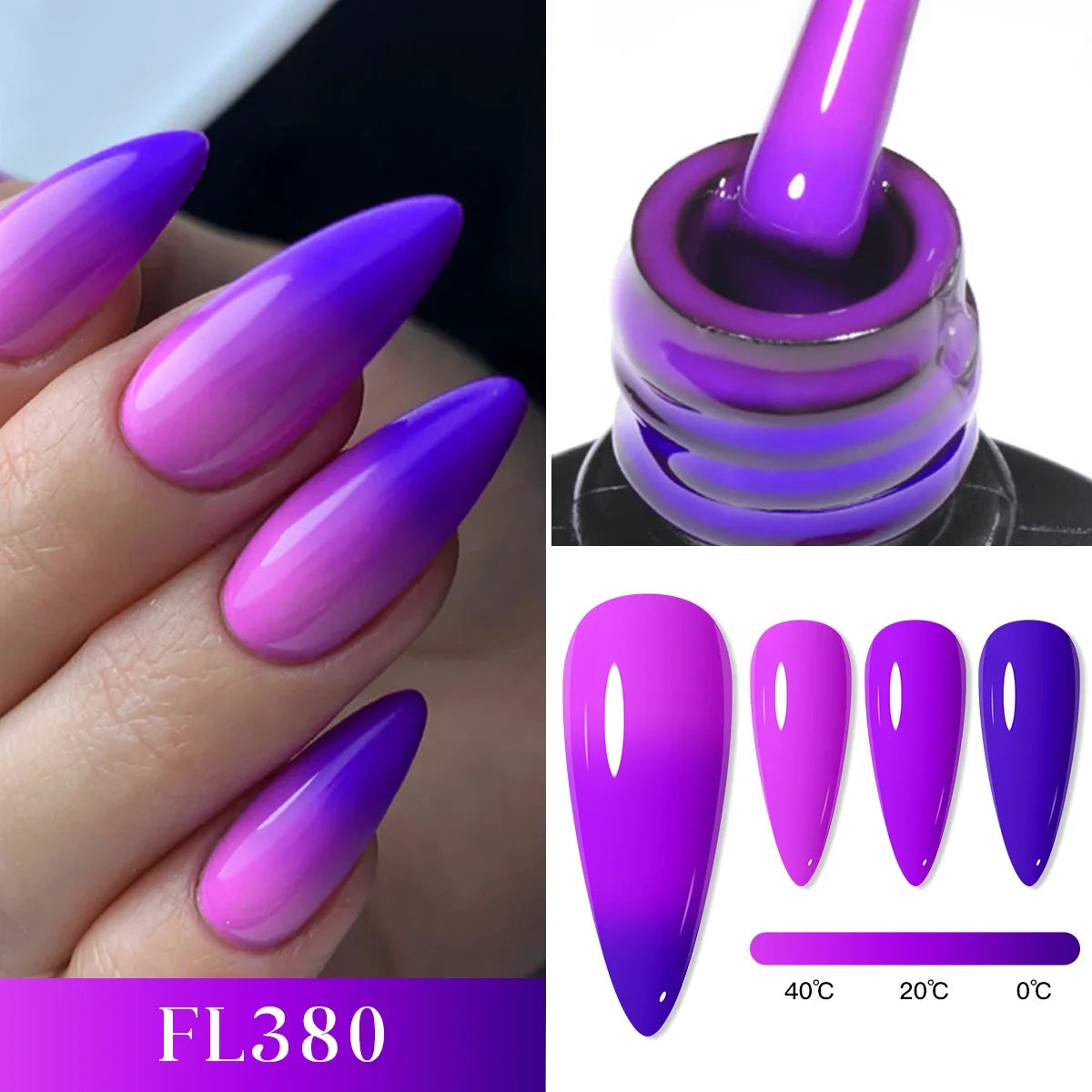 FOUR LILY 7ml Thermal Nail Gel Polish 3 Colors Changing Semi Permanent Soak Off UV/LED Nail Supplies Gel for Manicure Design Blushimmer