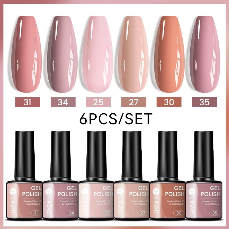 UR SUGAR 7ml All Season Gel Nail Polish Set Nude Pink Red Glitter Semi Permanent UV Gel Kits All For Manicure Soak Off Vernis Blushimmer