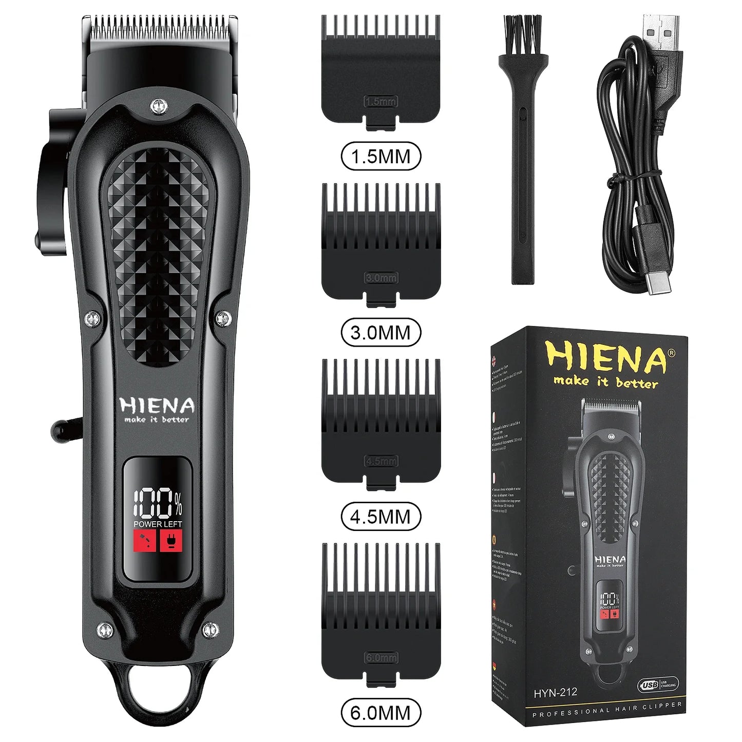 hiena 212 Professional Hair Cutter Mans Hair Clipper Set Metal Electric Cordless Hair Trimmer for Barber LCD Display Hair cutt Noventix