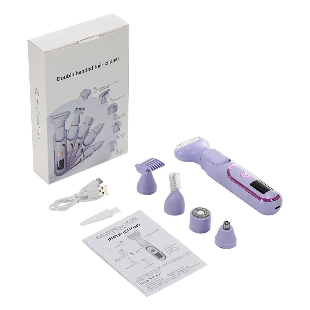 5 in 1 Electric Razor for Women Shaver Lady Shaver Body Hair Trimmer for Armpit Bikini Arm Leg Face Mustache Portable Painless Noventix