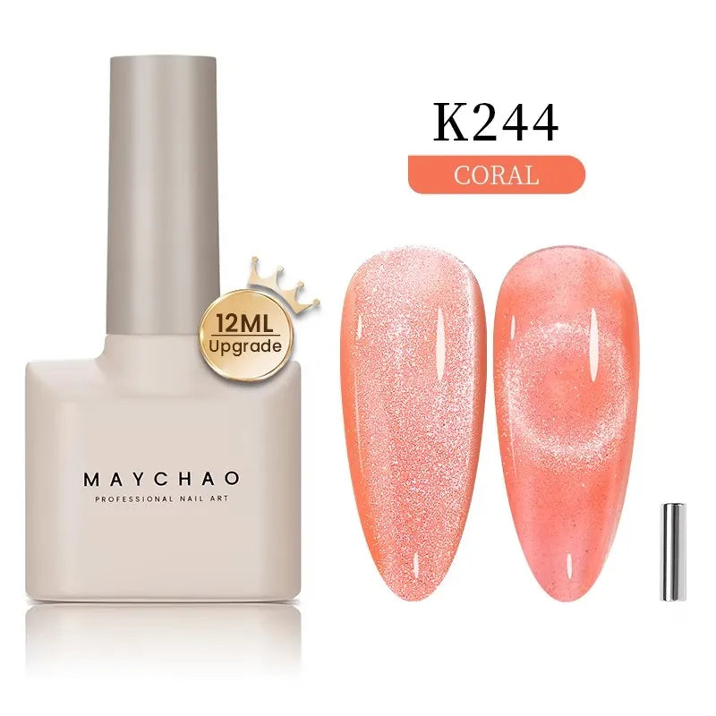 MAYCHAORomantic Galaxy Cat Eye Gel Nail Polish With Magnet Soak off UV Holographic Magnetic Rainbow Gel Polish for Nail Manicure Blushimmer