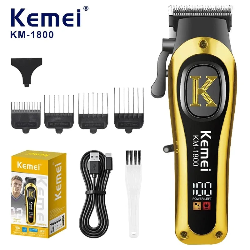 Kemei 1800 Professional Barber Hair Clippers Cordless Electric Hair Trimmers LCD Display Rechargeable Hair Cutting Kit for Men Noventix