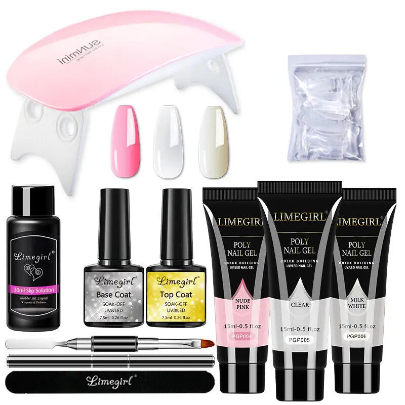 limegirl 15ml Extension Nail Gel Set 6W LED Lamp Full Manicure Set Finger Extend Mold Nail Kit All For Quick Extension Tool Kit Blushimmer