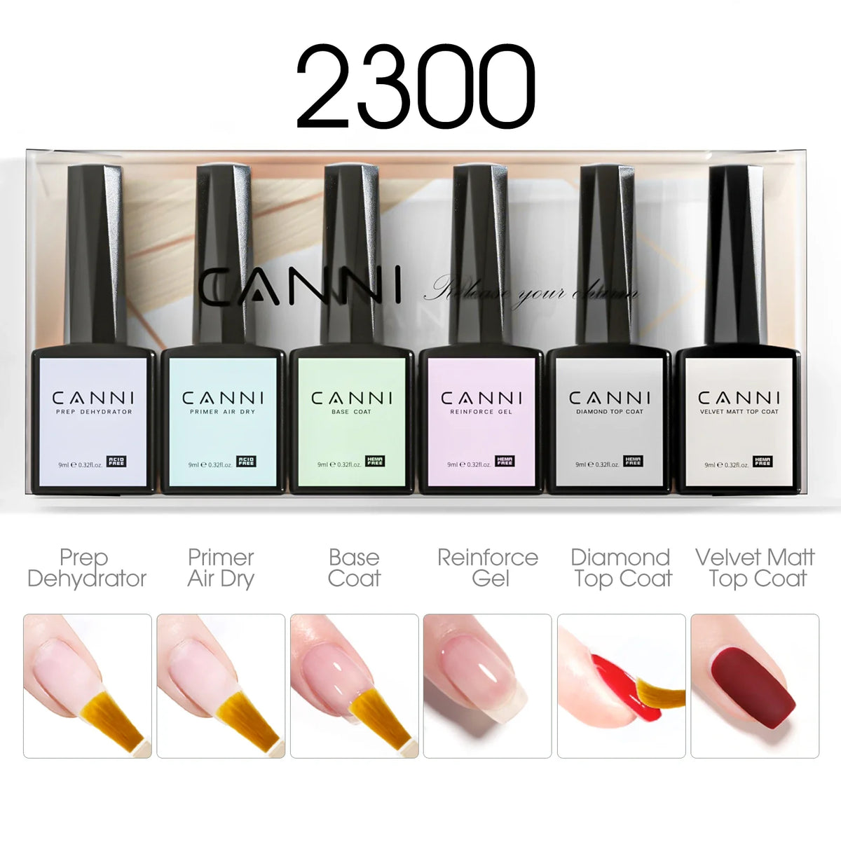 6pcs*9ml CANNI HEMA FREE Nail Gel Polish Set Gorgeous Color Semi Permanent Pigmented Painting Gel Soak off UV LED Gel Nails Kit Blushimmer