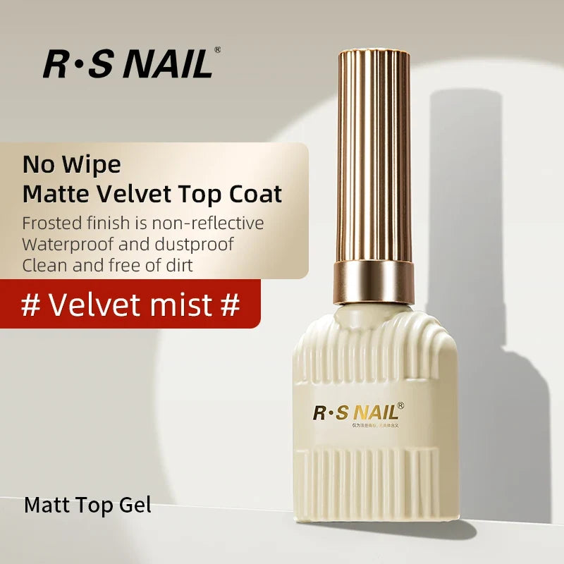 RSNAIL 10g Velvet Matte Top Coat Gel Nail Polish UV Gel Soak Off Semi-Permanent Varnish Clear Matte Top Coat Nail Art Lacquer Blushimmer