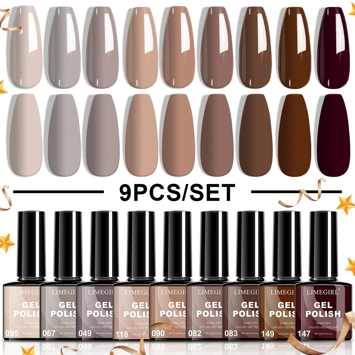 LIMEGIRL 9 Color Gel Nail Polish Set Macaron Color UV LED Soaking Semi-Permanent Gel Varn for Beginners Nail Art Design Gel Kit Blushimmer