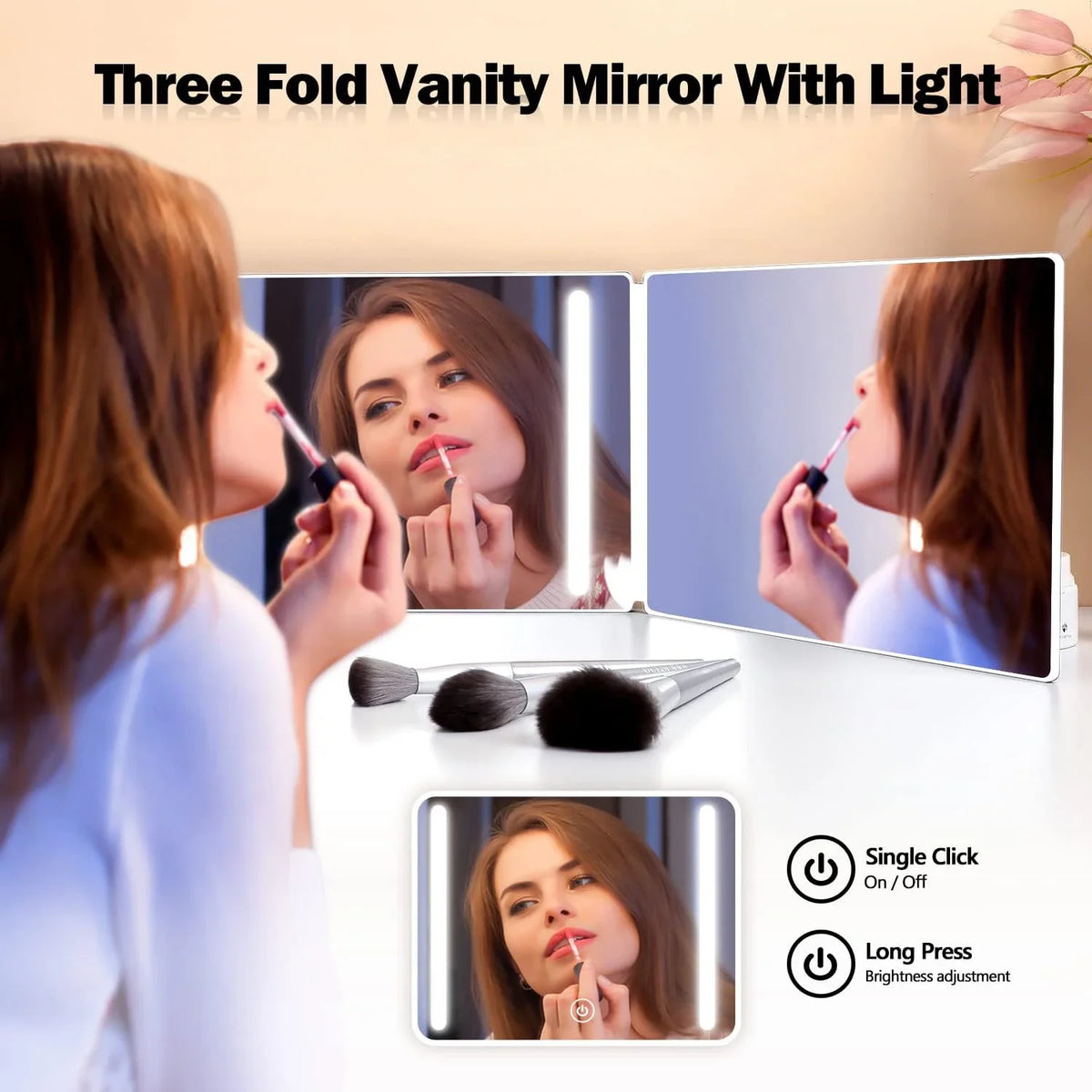 3 Way LED Makeup Mirror for Self Hair Cutting Rechargeable 360° DIY Self Haircut Mirror with Lights and Height Adjustable Hooks Blushimmer