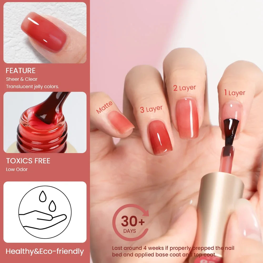MAYCHAO 12ml Jelly Gel Nail Polish Semi Permanent Top Coat Soak Off UV LED Gel Art Nail Varnish Manicure Long Lasting Nail Gel Blushimmer