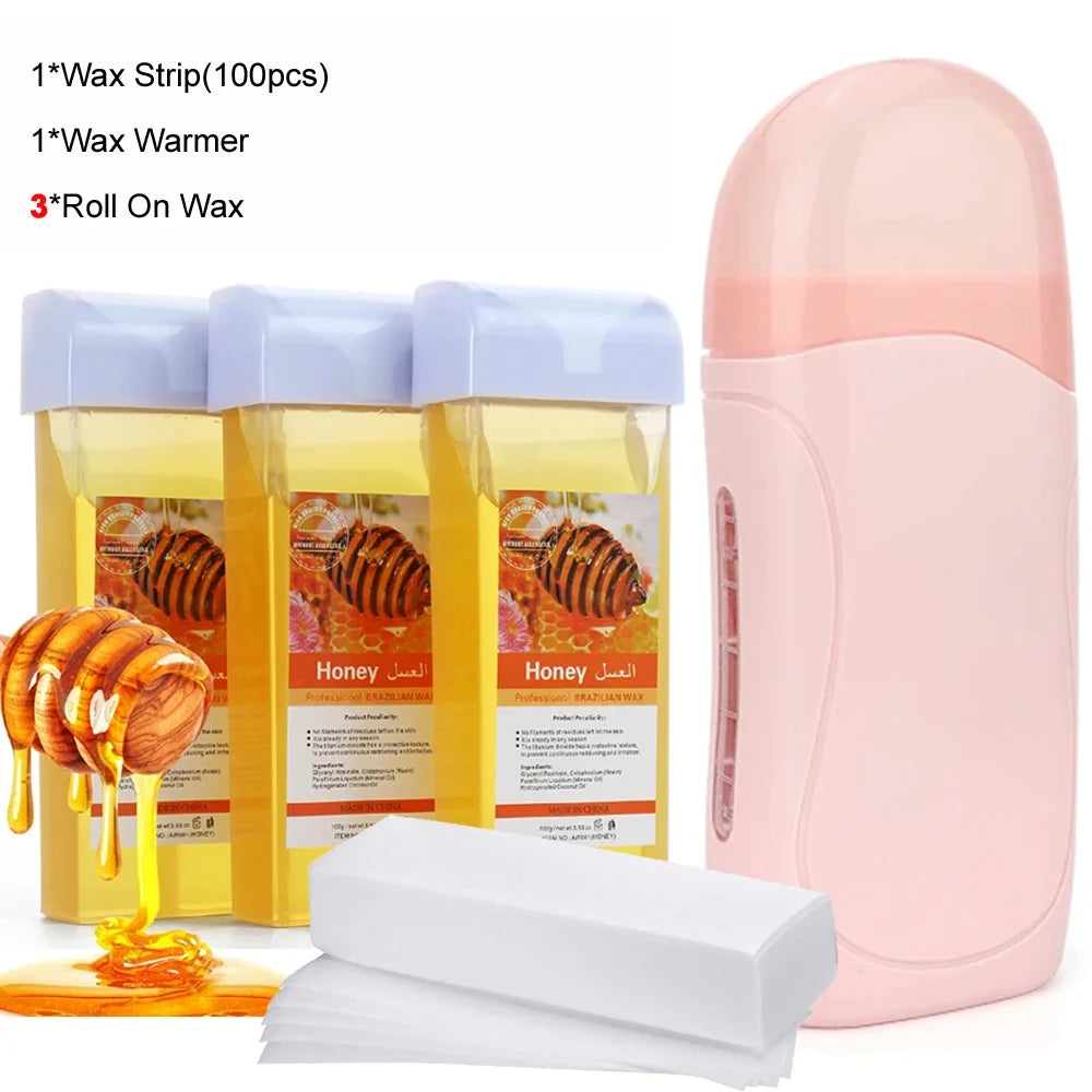Roll On Waxing Kit With Wax Cartridges And Wax Strips 3 In 1 Soft Wax Heater Kit Hair Removal Wax Wax Paper Waxing Kits Warmer Noventix
