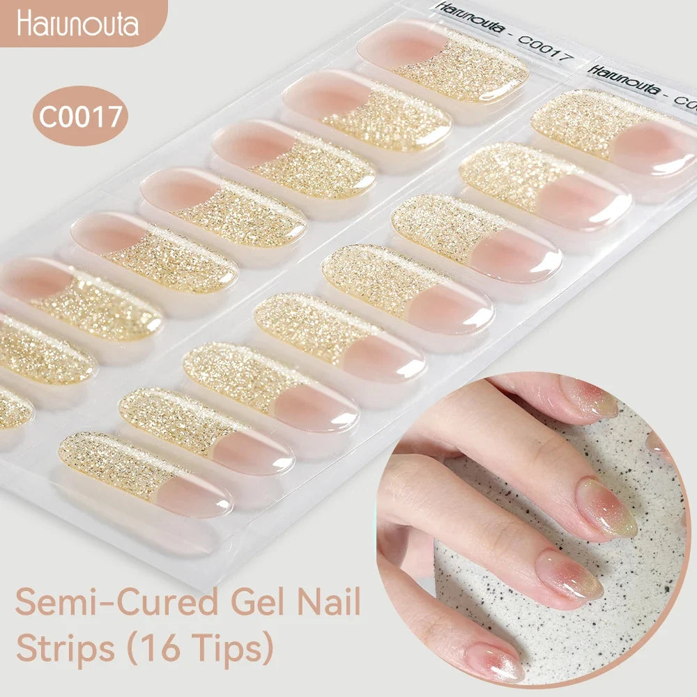 Gradient Auroras Semi Cured Gel Nail Strips Sparkly Shinning DIY Gel Polish Stickers for Nails Works with UV/LED Nail Lamps Blushimmer
