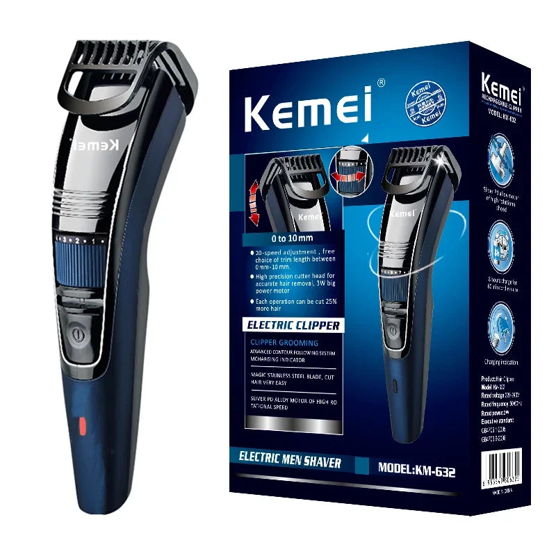 Kemei 0.5-10mm Adjustable Beard Hair Trimmer For Men Rechargeable Mustache Stubble Hair Clipper Face Hair Cutting Machine Noventix