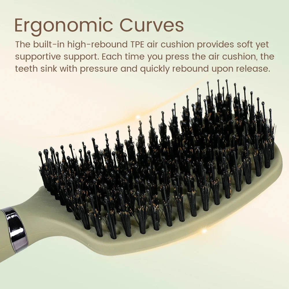 1PC Boar Bristle Detangling Hair Comb Hollow Out Hair Brush Anti-Static Scalp Massage Hairbrush Salon Styling Tools For Gifting Silcy Skin