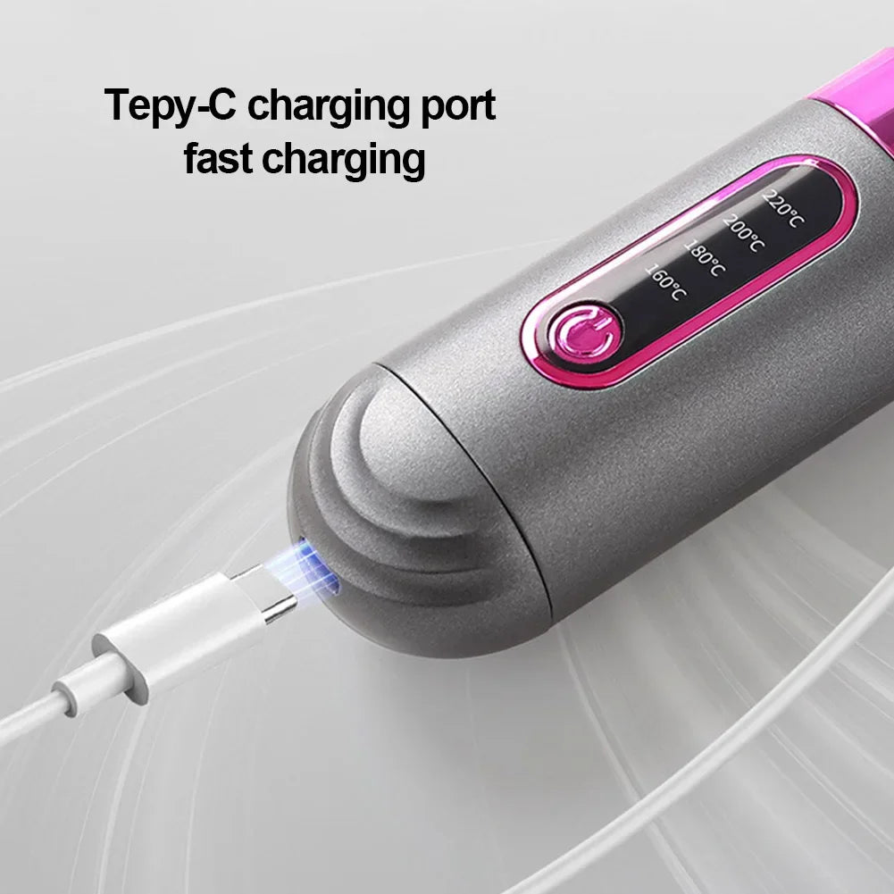 For Travel Beauty Hair Tool Wireless Mini Hair Styler Portable Rechargeable Curling & Straightening Comb Temperature Adjustable Noventix