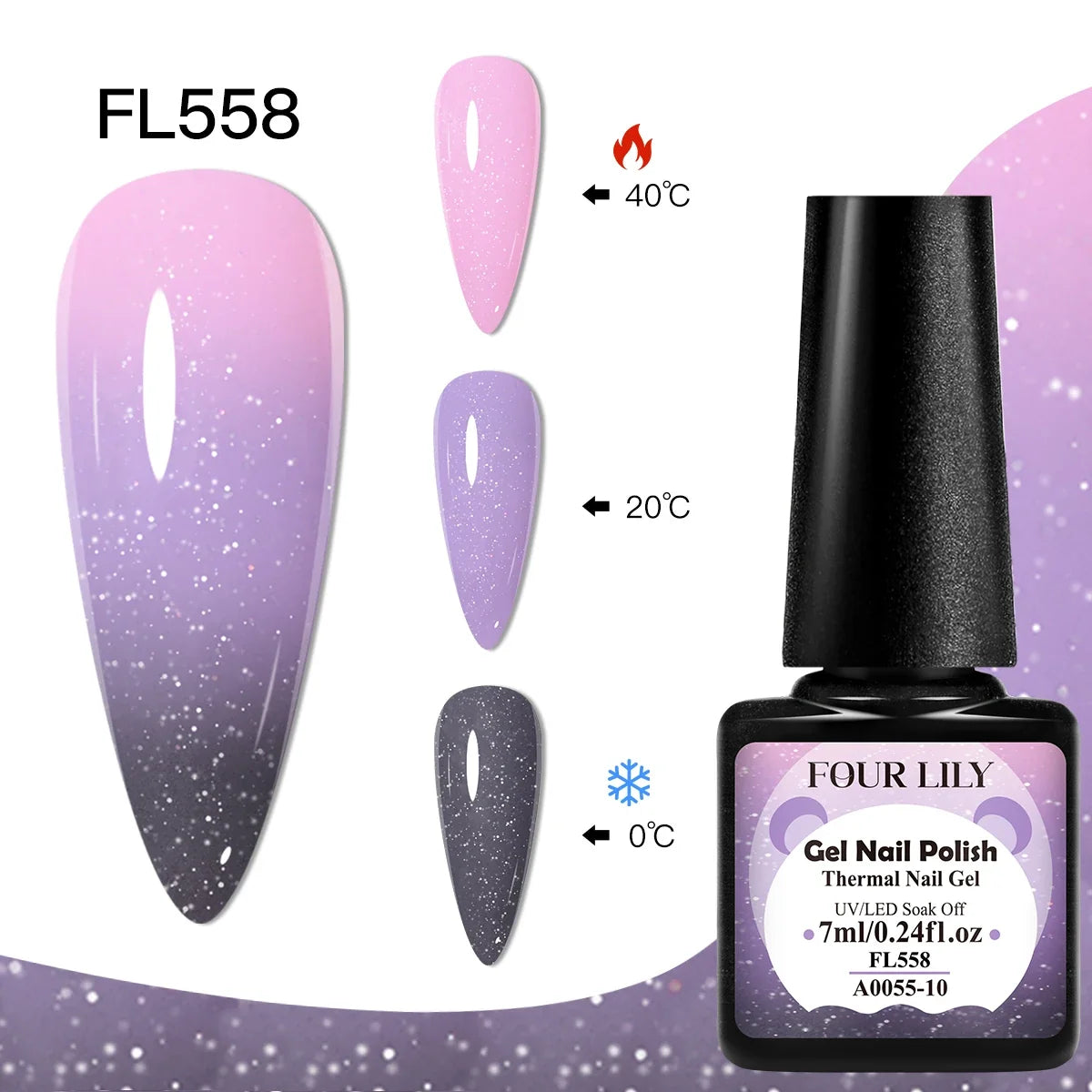 FOUR LILY 7ml Thermal Nail Gel Polish 3 Colors Changing Semi Permanent Soak Off UV/LED Nail Supplies Gel for Manicure Design Blushimmer