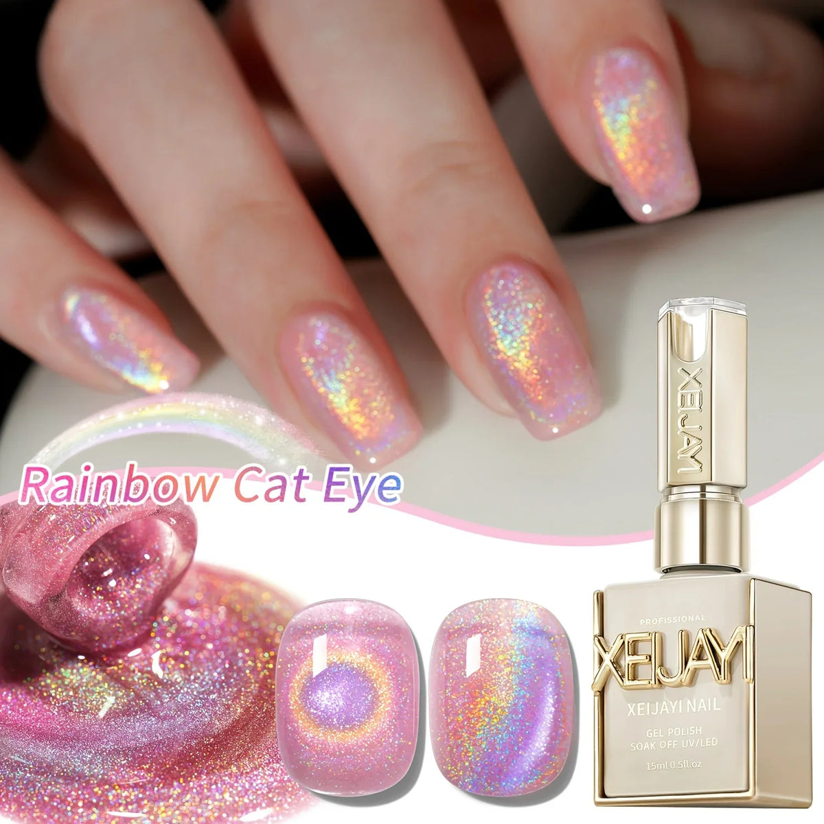 15Ml Rainbow Cat's Eye gel nail polish, UV LED curing, long-acting fast drying nail art gel - ideal gift for women For Spring Blushimmer