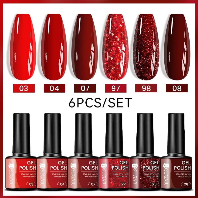 UR SUGAR 7ml All Season Gel Nail Polish Set Nude Pink Red Glitter Semi Permanent UV Gel Kits All For Manicure Soak Off Vernis Blushimmer