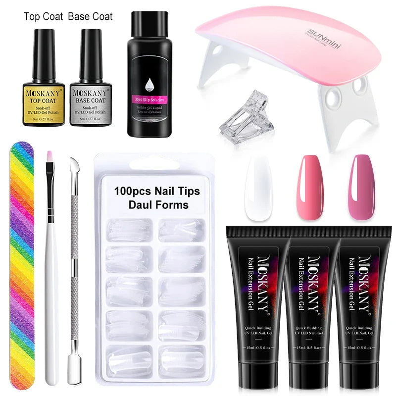 Poly Nail Gel Full Set With 6W LED Lamp Nail Set For Beginner Nail Tips Art 3D Design Decoration Extension Manicure Tools Kit Blushimmer