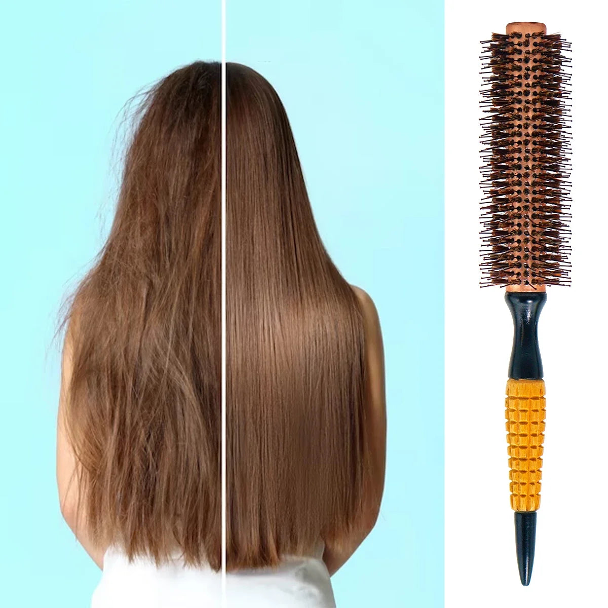 Wood Handle Boar Bristles Round Brush Hair Curly Comb Pro Hair Brush Anti Static Brush Teasing Brush Hairdresser Styling Tools Silcy Skin