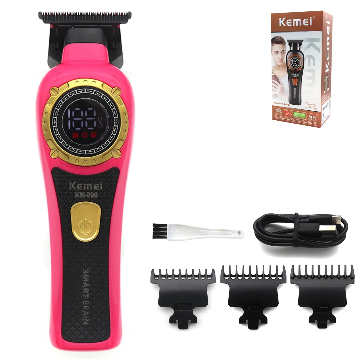 Kemei DLC T-Blade Zero Gapped LED Display Cordless USB Professional Hair Clipper Finishing Machine KM-999 Hair Trimmer for Men Noventix