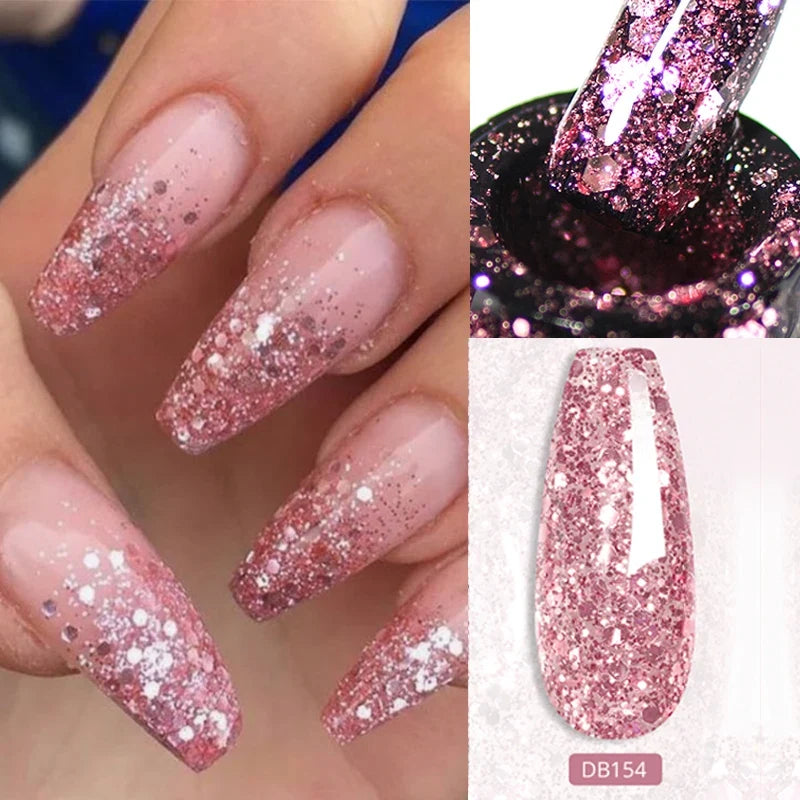 Mtssii 6PCS/Set Pink Glitter Gel Nail Polish Set Sequins Semi Permanent Base Matte Top Coat Soak Off LED UV Nail Art Gel Varnish Blushimmer