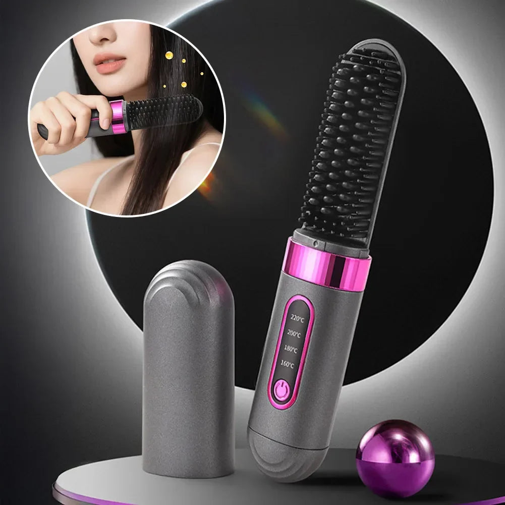 For Travel Beauty Hair Tool Wireless Mini Hair Styler Portable Rechargeable Curling & Straightening Comb Temperature Adjustable Noventix