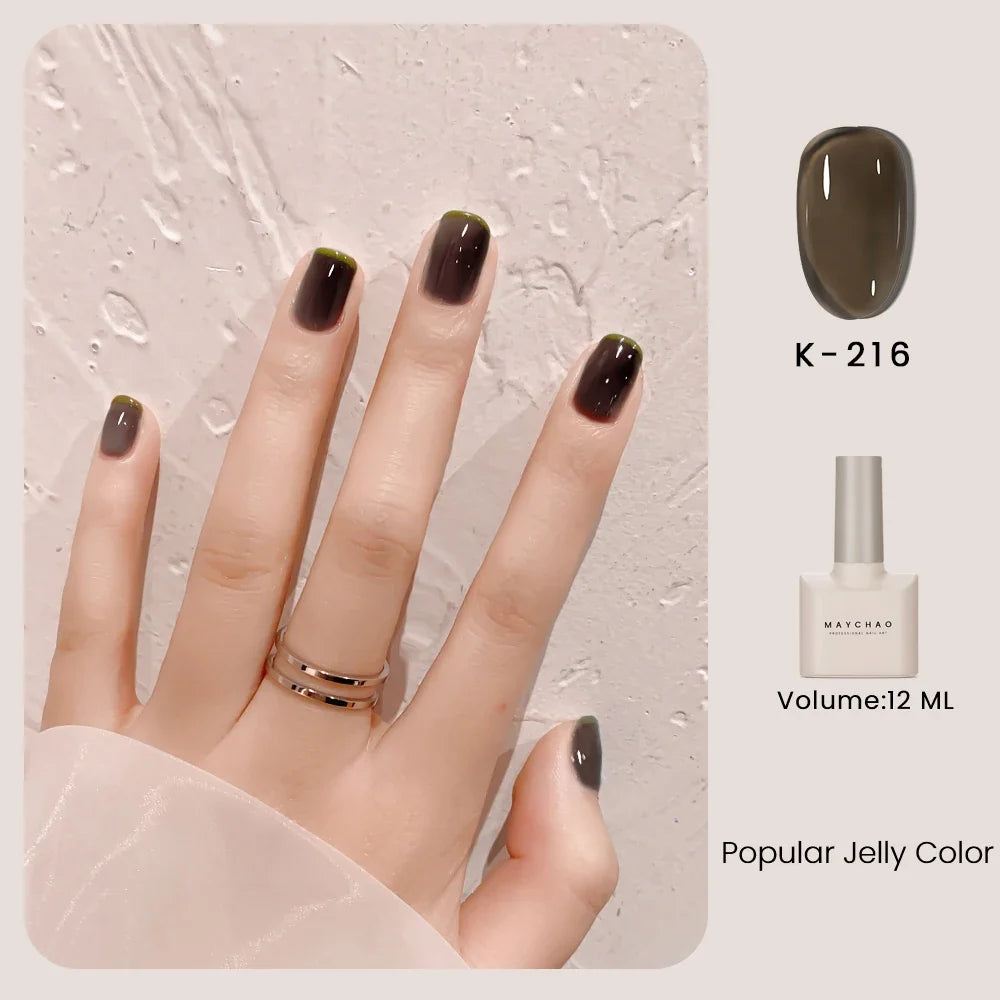 MAYCHAO 12ml Jelly Gel Nail Polish Semi Permanent Top Coat Soak Off UV LED Gel Art Nail Varnish Manicure Long Lasting Nail Gel Blushimmer