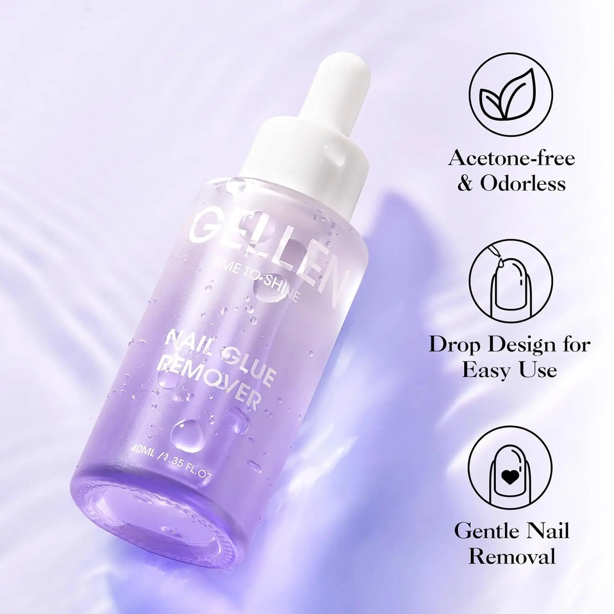 GELLEN 40ml Nail Glue Remover Gentle Formula for Press on Nails UV Gel Fake Tips Removal Non Acetone Odorless Nail Care Supplies Blushimmer