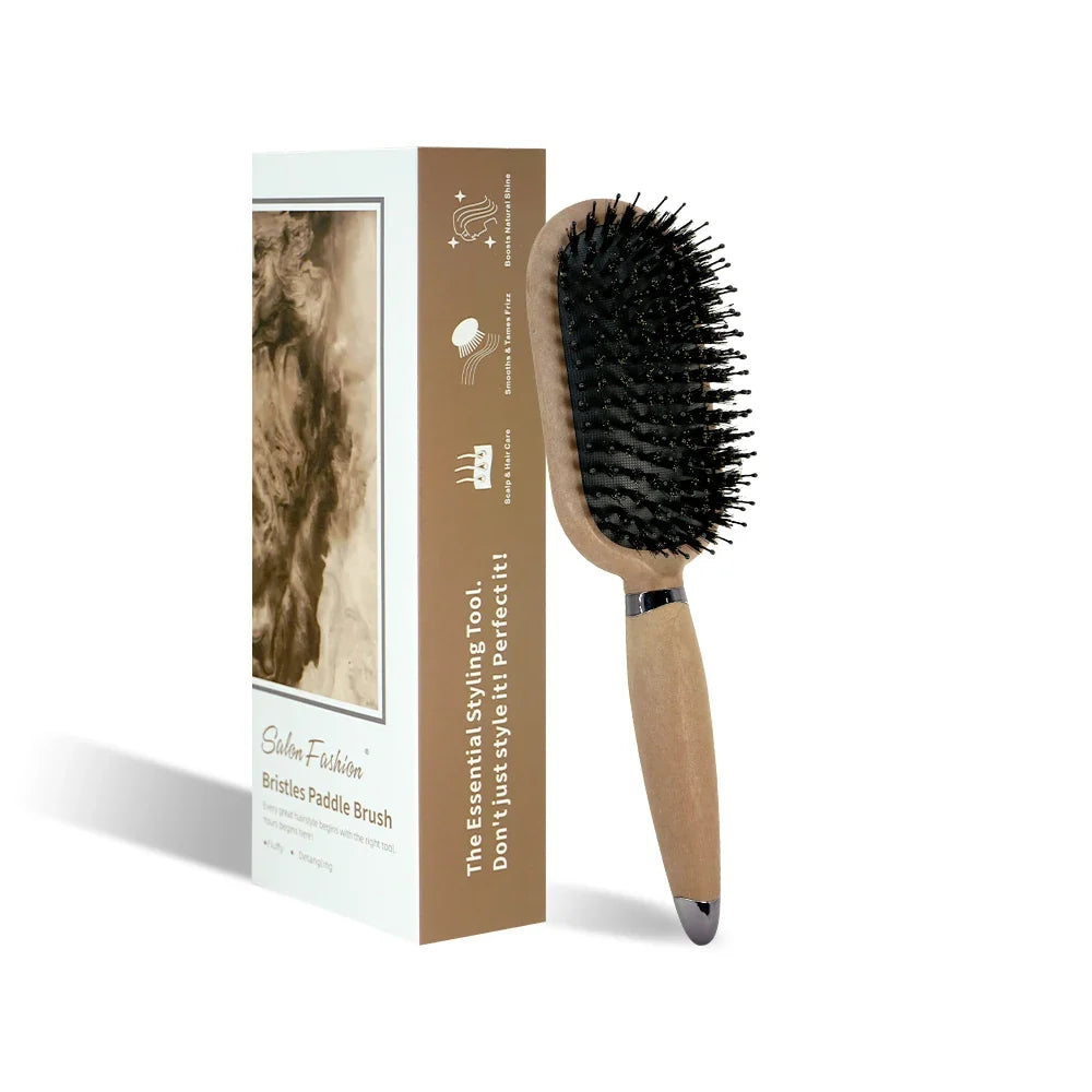 1PC Boar Bristle Detangling Hair Comb Hollow Out Hair Brush Anti-Static Scalp Massage Hairbrush Salon Styling Tools For Gifting Silcy Skin