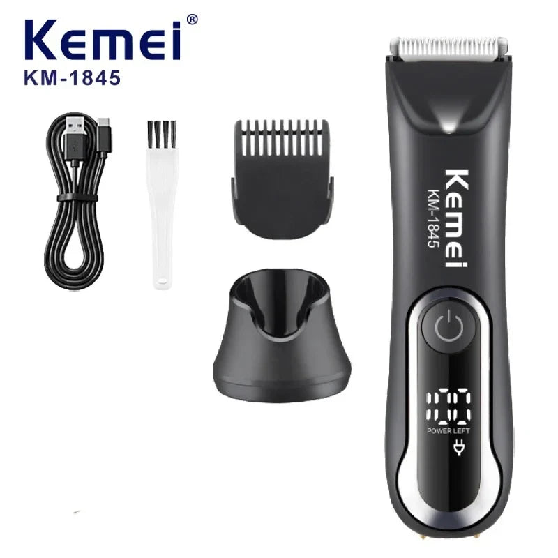 Kemei Groin Hair Trimmer Men Electric Clippers Waterproof  Trimmer for Pubic Body Hair Grooming Kit Ceramic Blade Razor KM-1845 Noventix