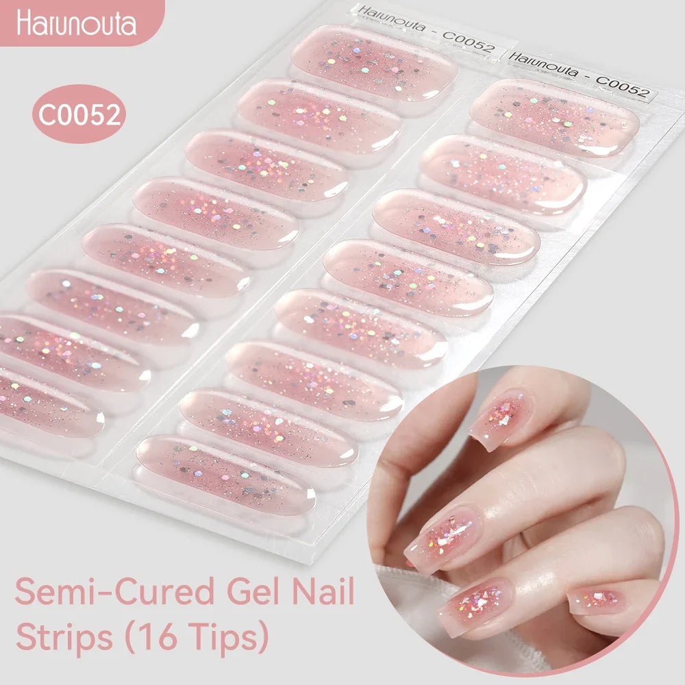 Gradient Auroras Semi Cured Gel Nail Strips Sparkly Shinning DIY Gel Polish Stickers for Nails Works with UV/LED Nail Lamps Blushimmer