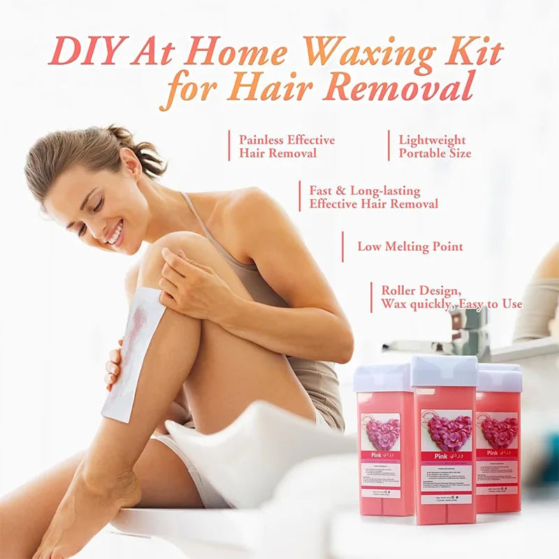 Roll On Waxing Kit With Wax Cartridges And Wax Strips 3 In 1 Soft Wax Heater Kit Hair Removal Wax Wax Paper Waxing Kits Warmer Noventix